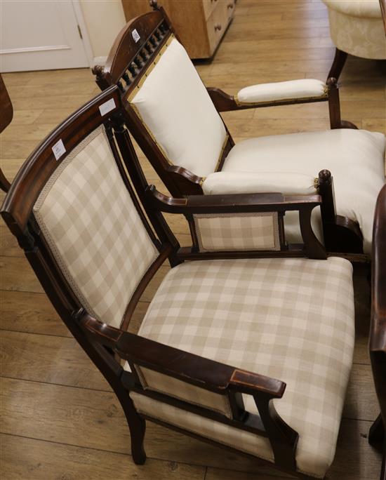 An Edwardian inlaid elbow chair and a Victorian elbow chair